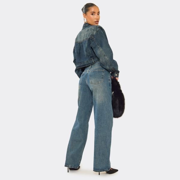 EGO Mid Rise Straight Leg Jeans In Dark Washed Blue Denim, Women's Size UK 6 - 2