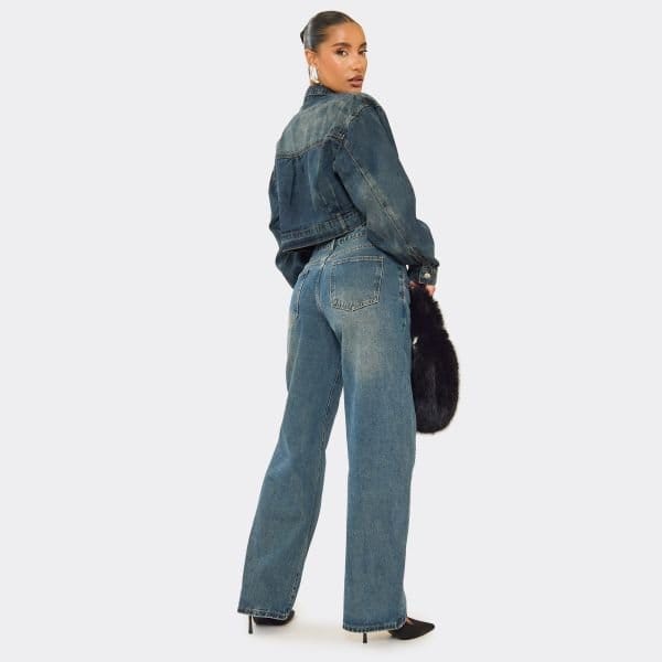 EGO Mid Rise Straight Leg Jeans In Dark Washed Blue Denim, Women's Size UK 6 - 2