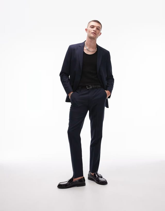ASOS Topman skinny suit jacket in navy - 2