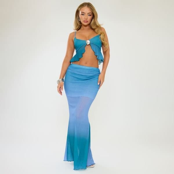 EGO EGO Mid Rise Maxi Skirt in Ombre Blue