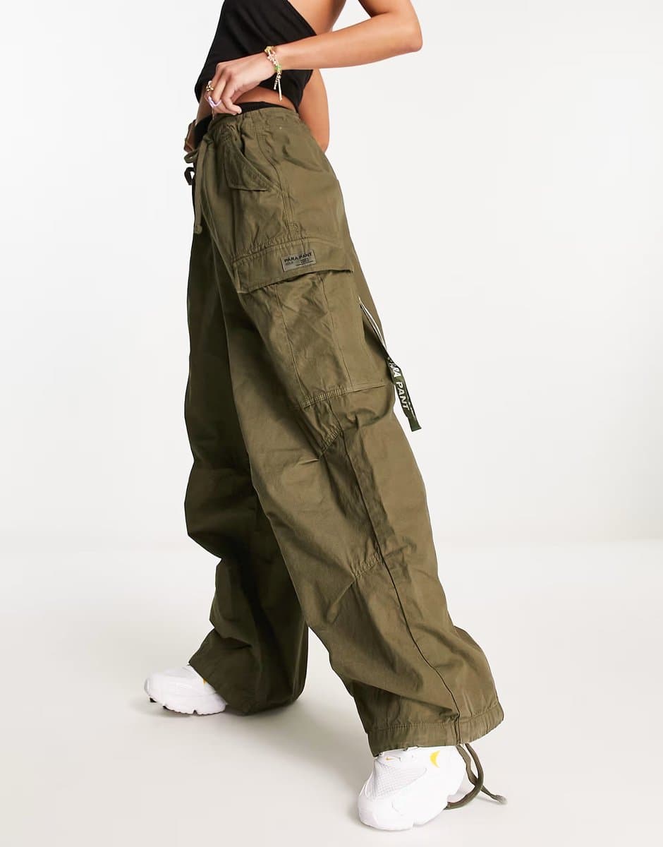 ASOS Superdry vintage baggy parachute trousers in khaki