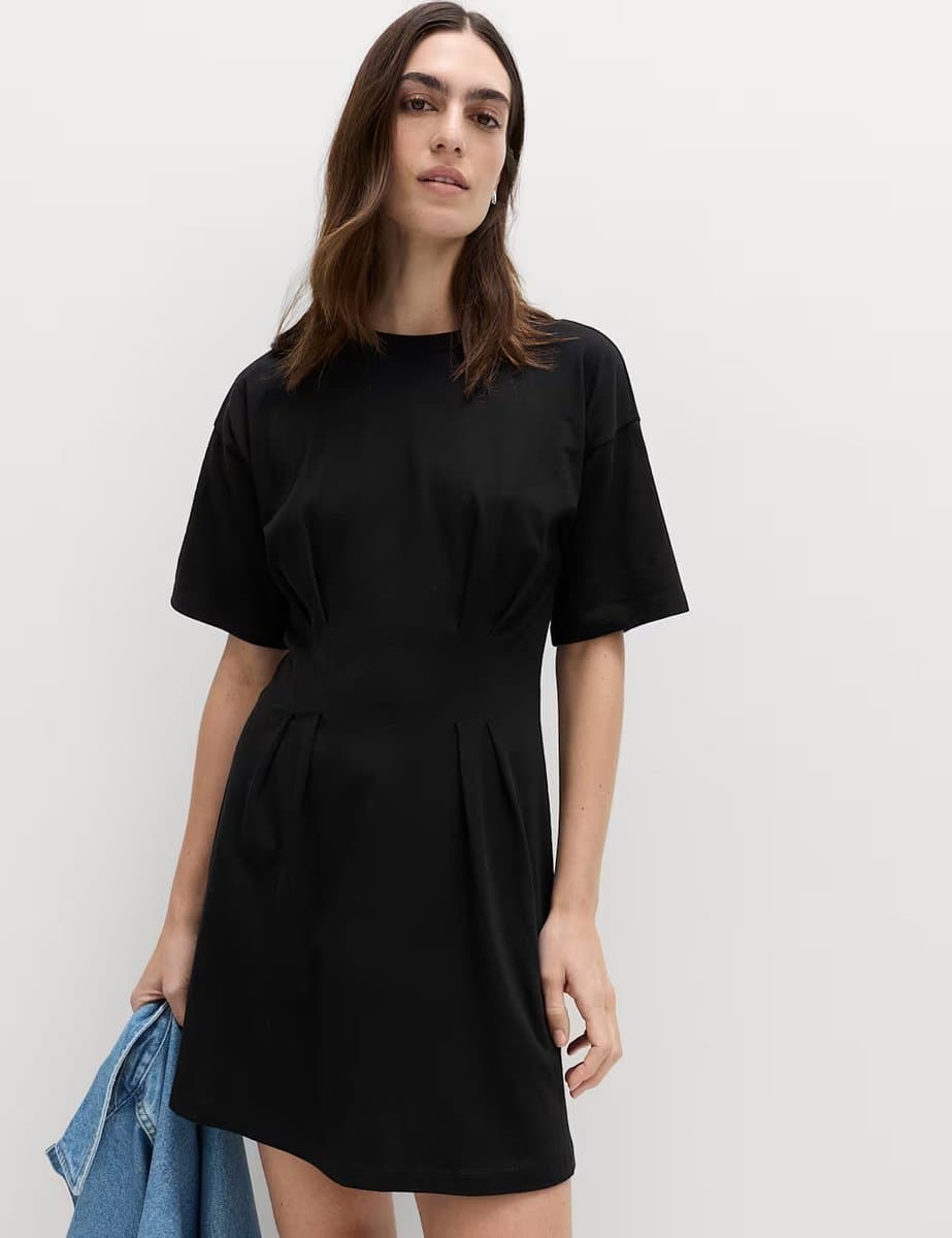 Marks & Spencer M&S Pure Cotton Waisted Mini T-Shirt Dress Black