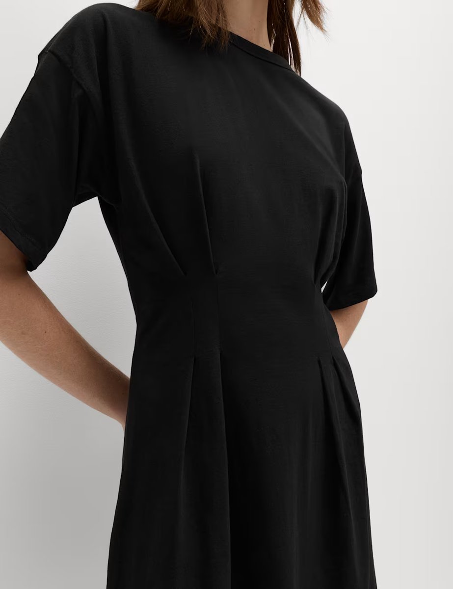 Marks & Spencer M&S Pure Cotton Waisted Mini T-Shirt Dress Black - 2