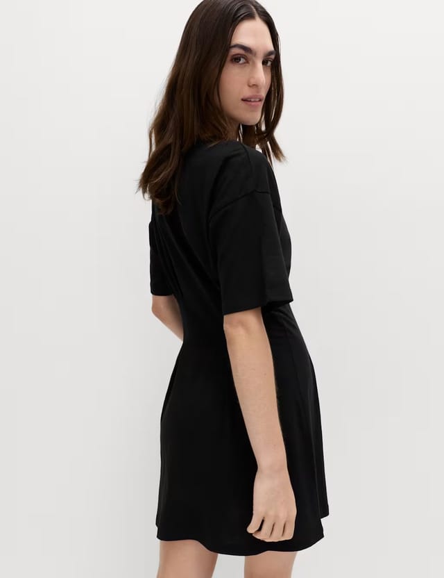 Marks & Spencer M&S Pure Cotton Waisted Mini T-Shirt Dress Black - 3