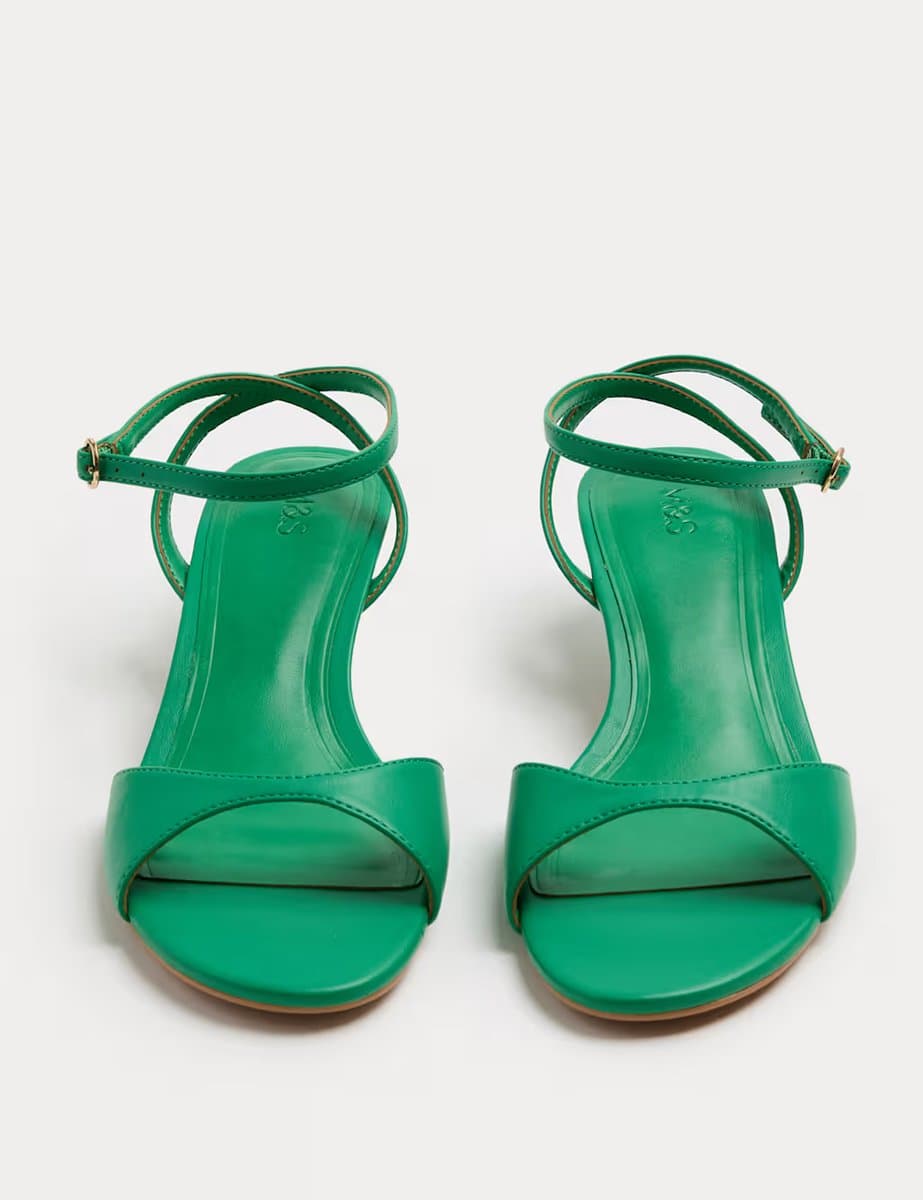 Marks & Spencer M&S Ankle Strap Kitten Heel Peep Toe Sandals Bright Green