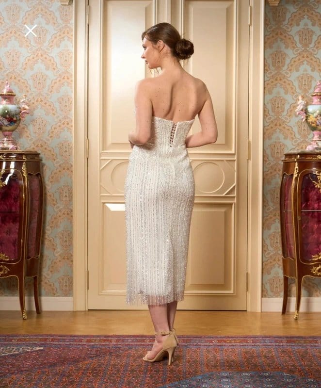 Lenta Wedding White sequinned and beaded mid-length pencil dress – new with tags - 1