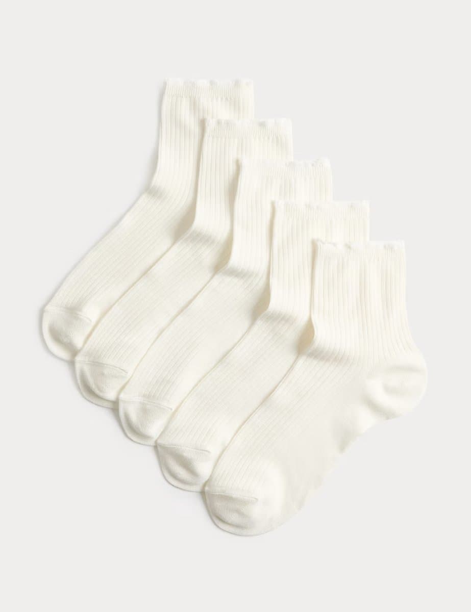 Marks & Spencer M&S 5 Pack Supersoft Ribbed Quarter Socks Ivory