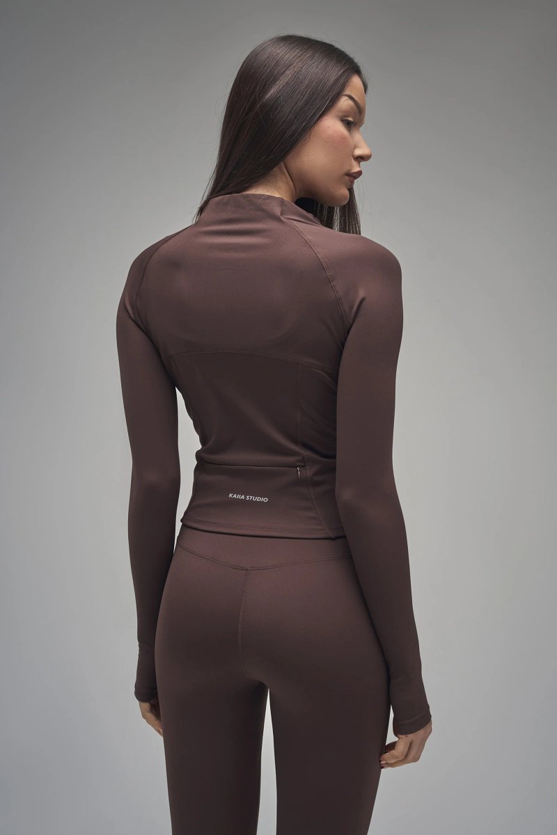 Kaiia Kaiia Sculpt Long Sleeve Zip Through Fitted Jacket Brown - 2
