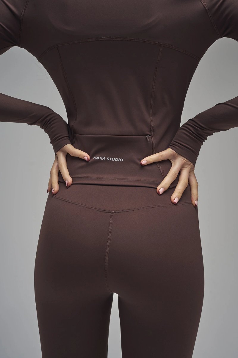 Kaiia Kaiia Sculpt Long Sleeve Zip Through Fitted Jacket Brown - 3