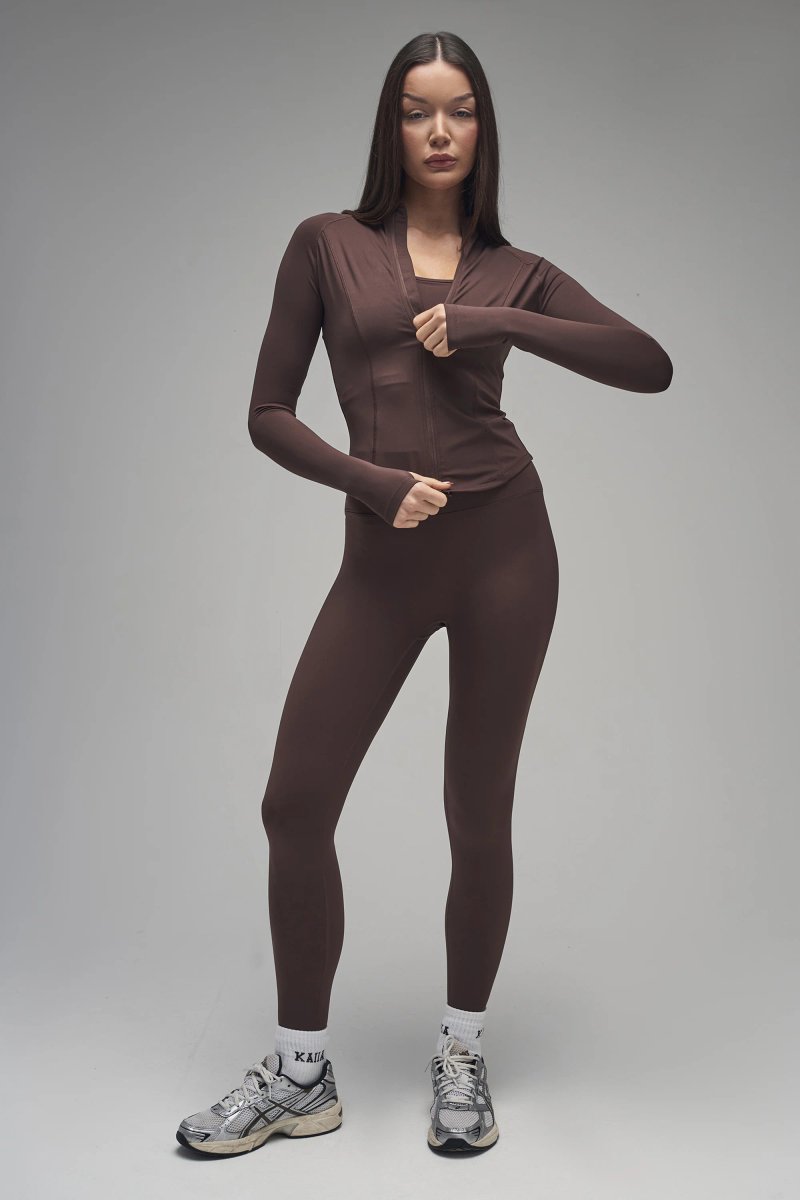 Kaiia Kaiia Sculpt Long Sleeve Zip Through Fitted Jacket Brown - 4