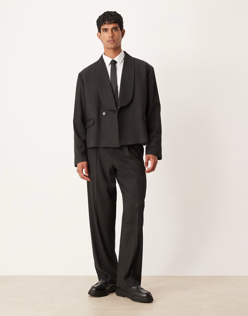 ASOS ASOS DESIGN boxy suit jacket in black jacquard - 2