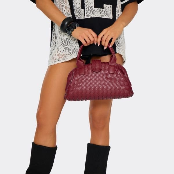 EGO Davos Shaped Shoulder Bag In Burgundy Woven Faux Leather, Women's Size UK One Size - 1