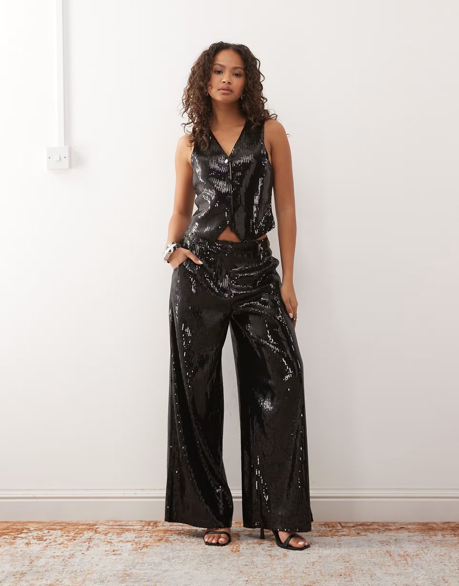 ASOS Reclaimed Vintage tailored sequin co-ord in black - 3