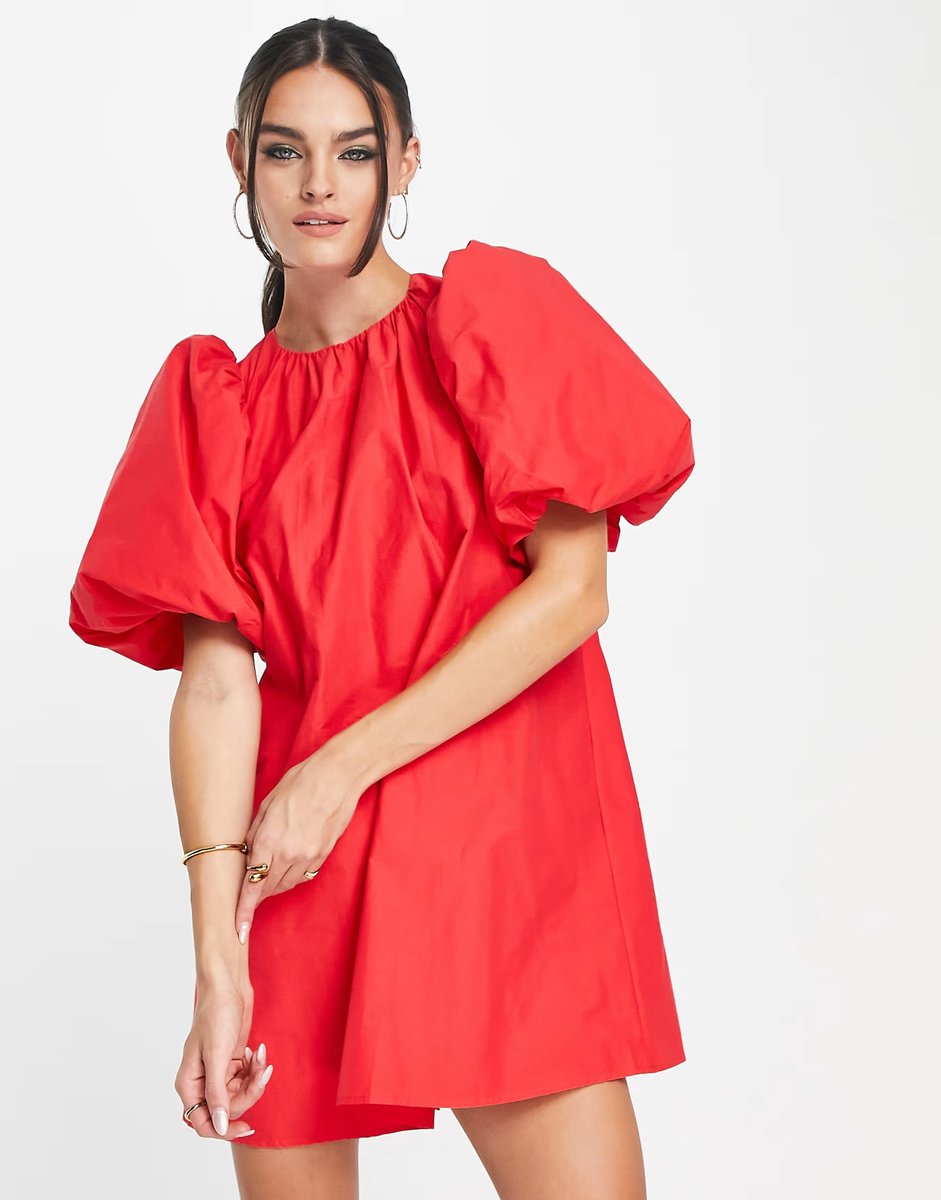 ASOS & Other Stories open back volume mini dress in red - 3