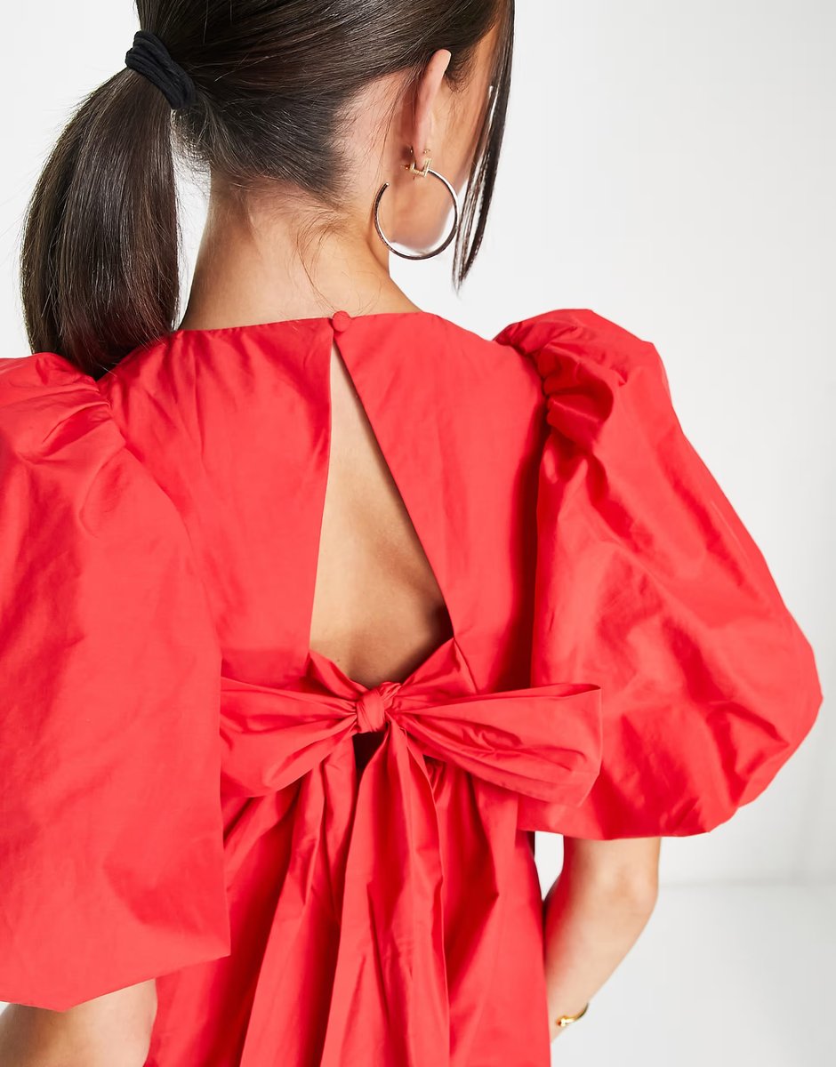 ASOS & Other Stories open back volume mini dress in red - 4