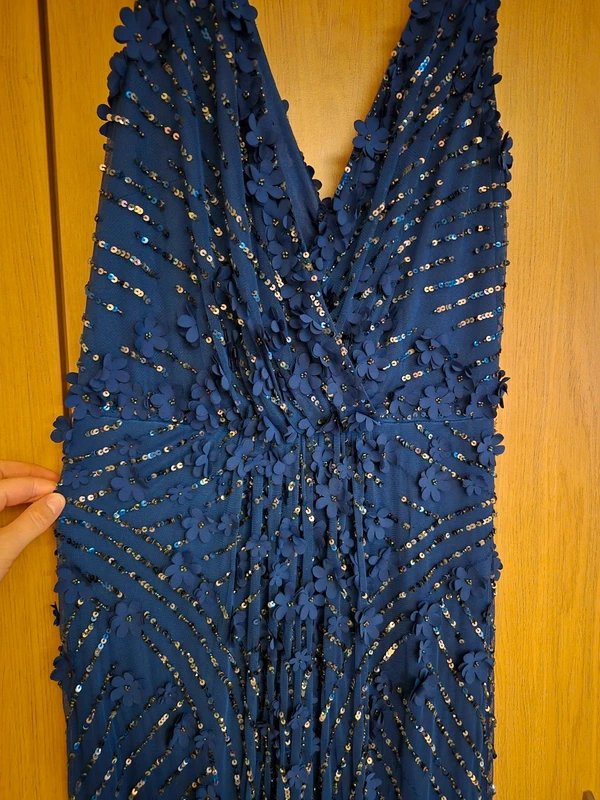 T.K. Maxx Stunning sequin/embelished full full length navy/royal blue evening dress. - 1
