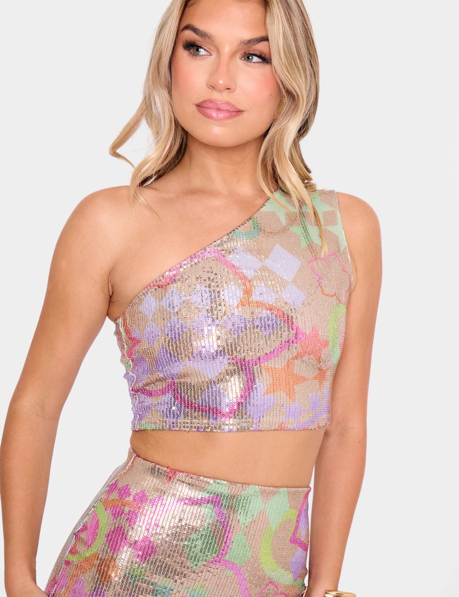 Public Desire Sequin Printed One Shoulder Top Multi - 4