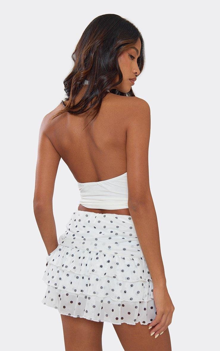 EGO Mid Rise Frill Mini Skirt In White Polka Dot Mesh, Women's Size UK 6 - 2