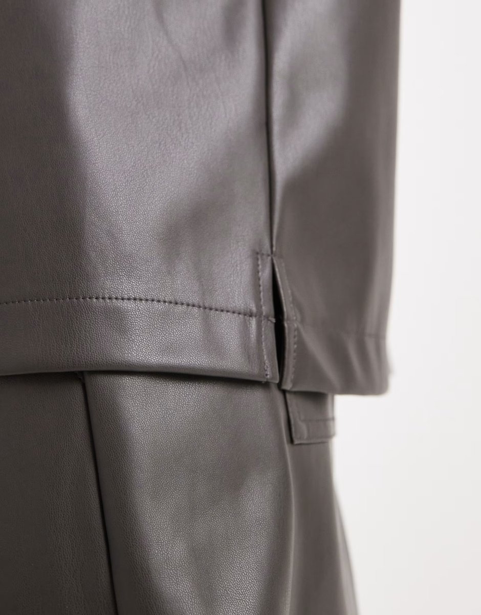 ASOS ASOS DESIGN faux leather oversized top co-ord in grey - 4