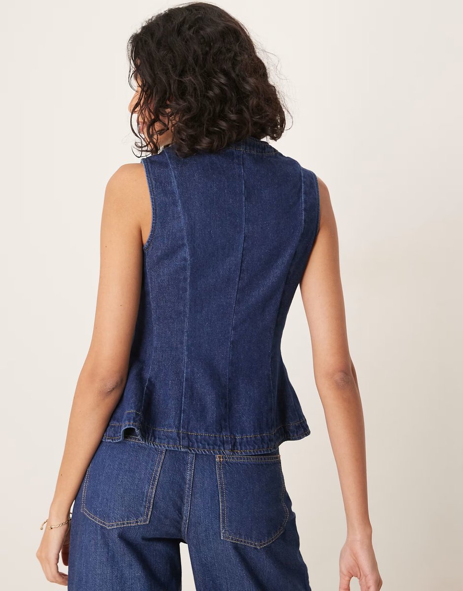 ASOS ASOS DESIGN denim peplum waistcoat in inky wash co-ord - 4