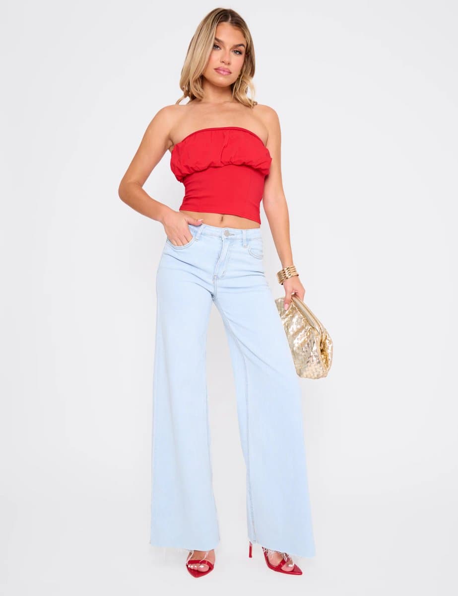 Public Desire Public Desire UK Mid Rise Wide Leg Jeans Light Blue