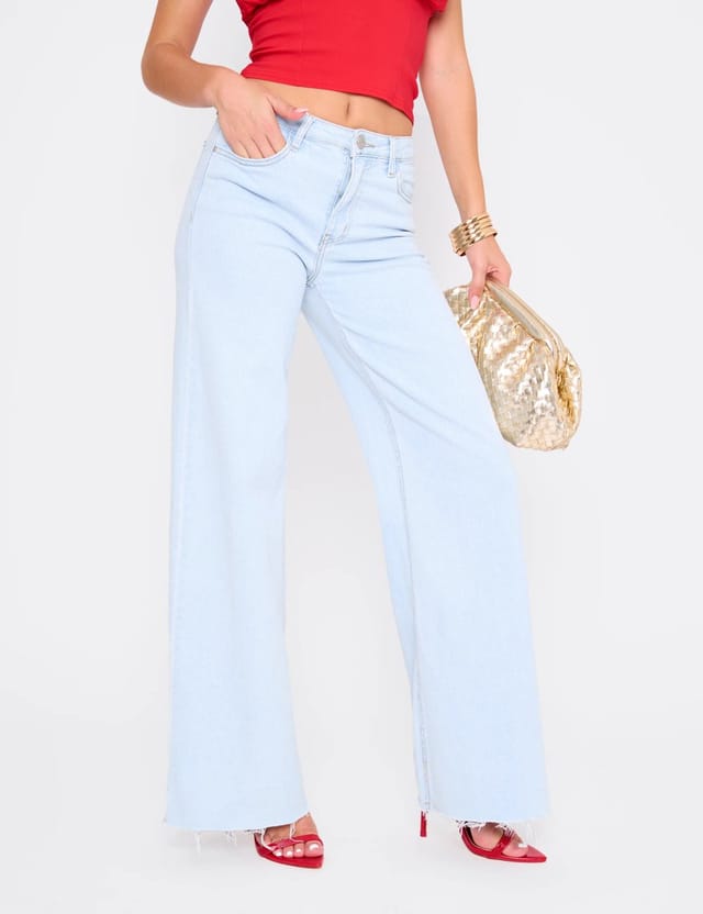 Public Desire Mid Rise Wide Leg Jeans Light Blue - 2