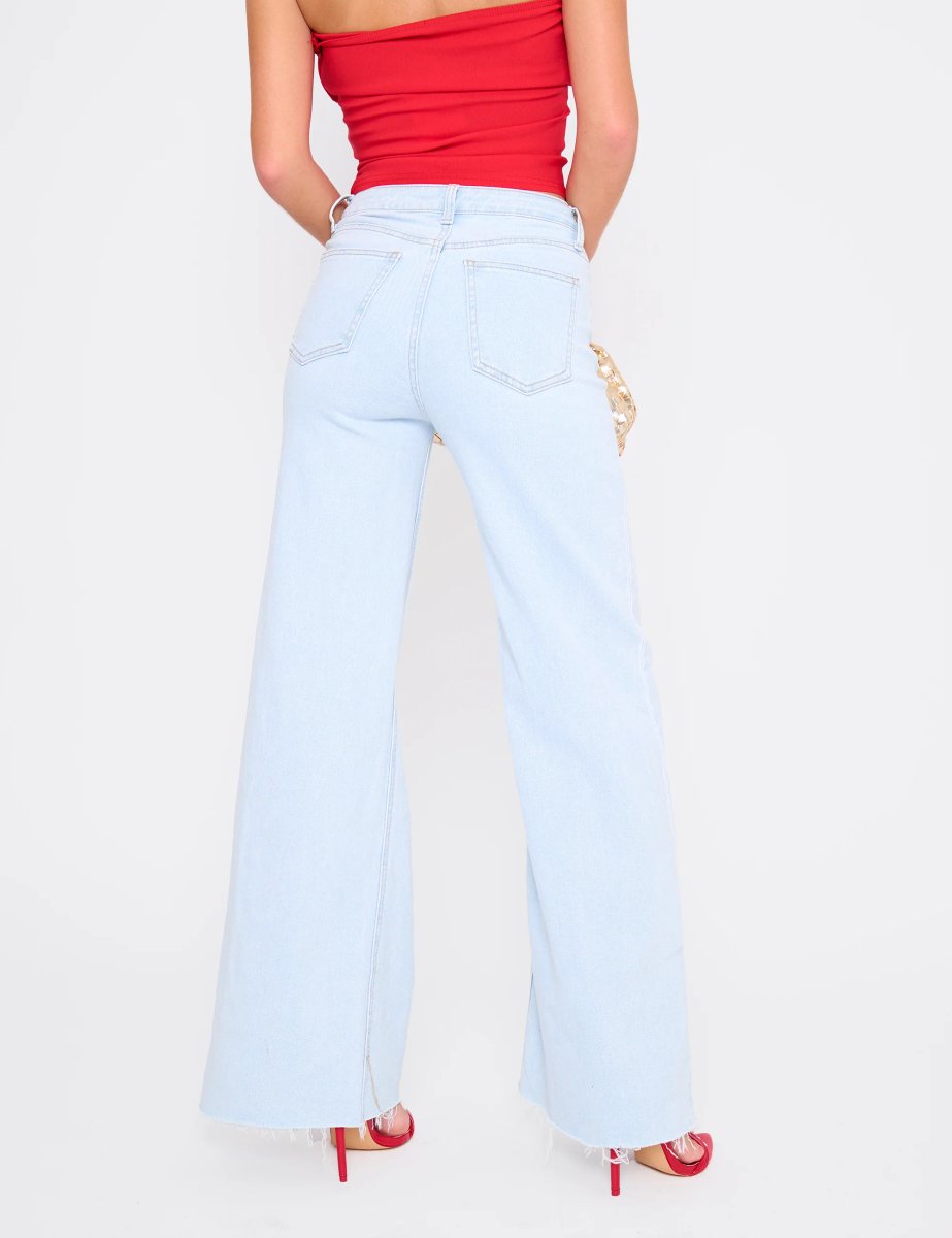 Public Desire Mid Rise Wide Leg Jeans Light Blue - 3