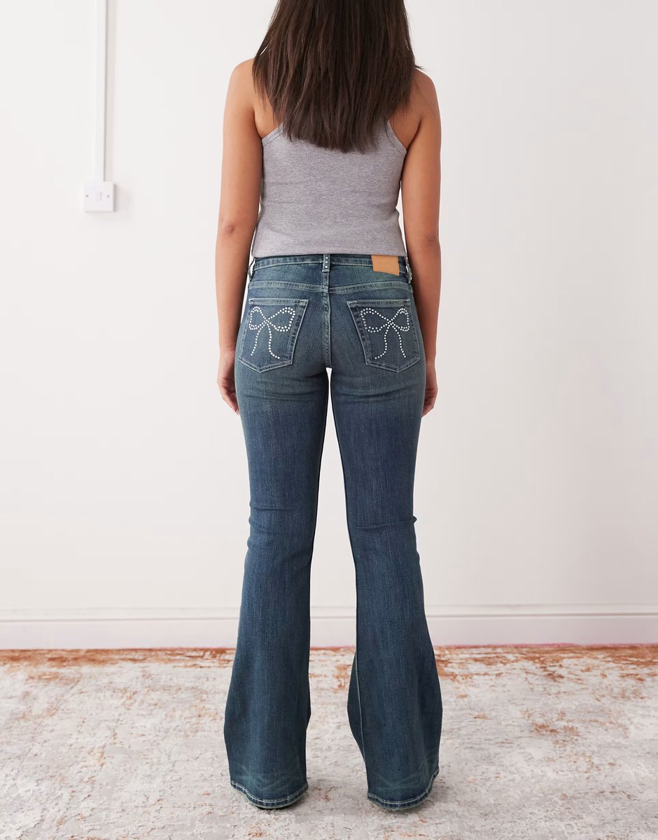 ASOS Monki Katsumi low waist flare jeans with bow embellishment - 3