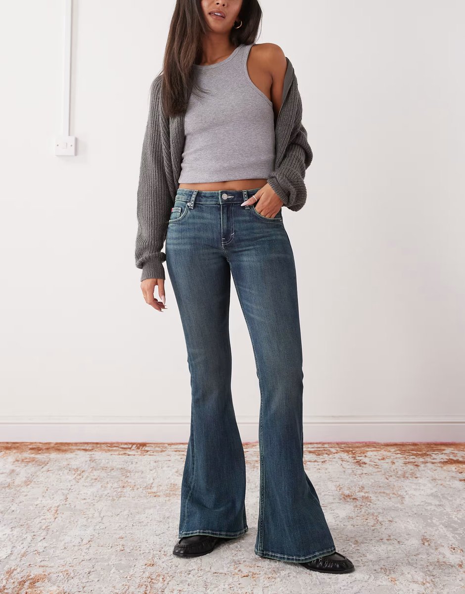 ASOS Monki Katsumi low waist flare jeans with bow embellishment - 4