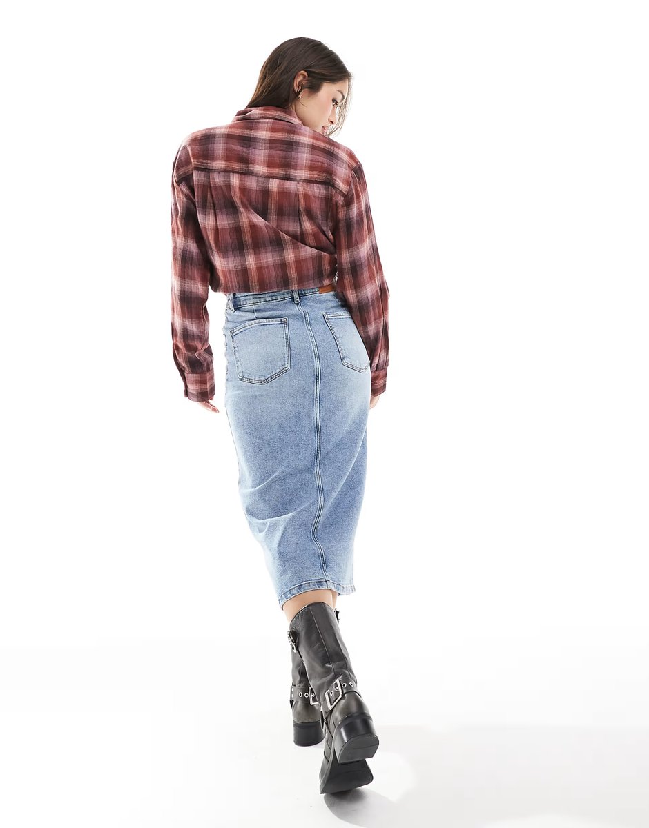 ASOS Vero Moda denim midi skirt with tie waist in light blue - 4