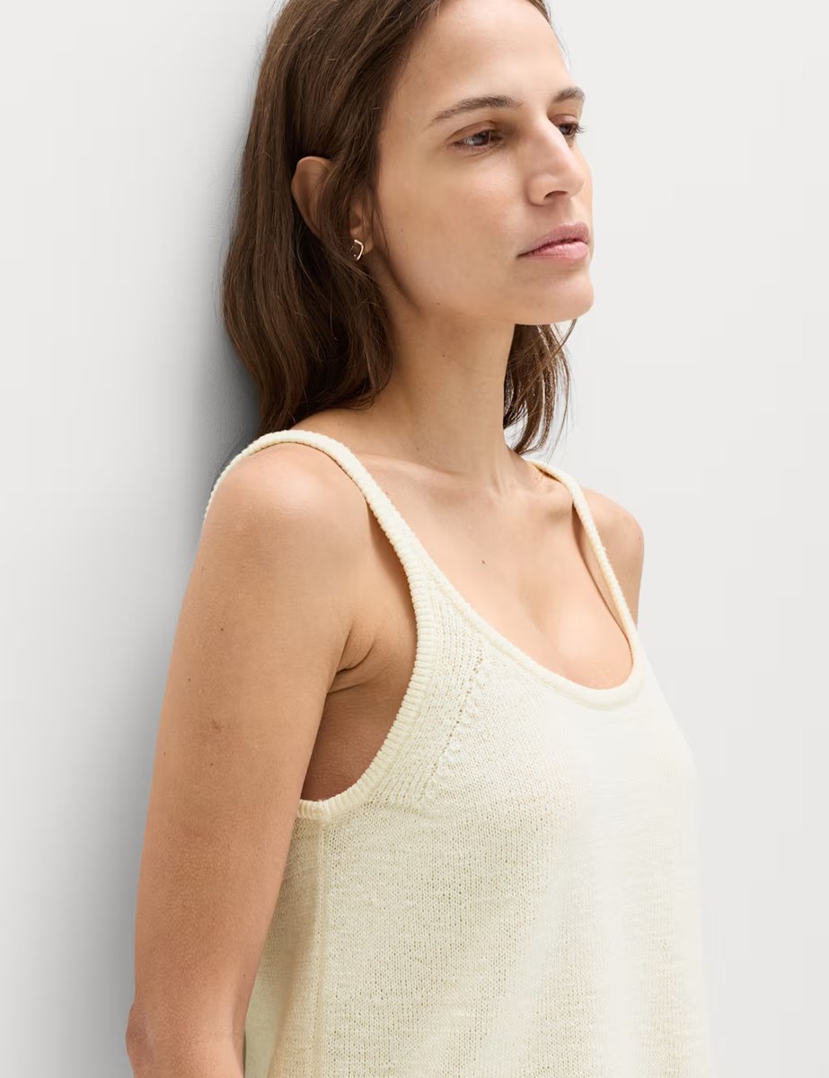 Marks & Spencer M&S Cotton Blend Lace Detail Cropped Knitted Vest Vanilla - 2