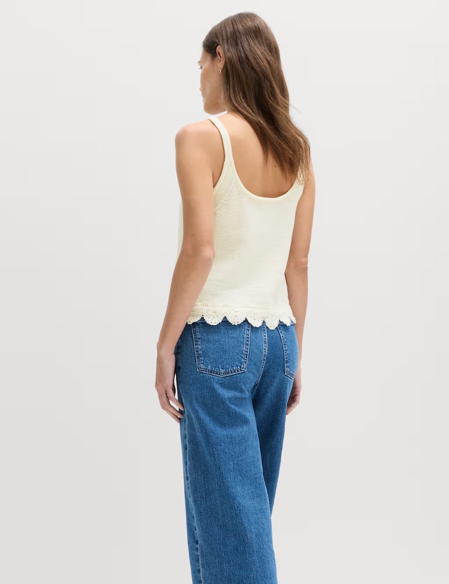 Marks & Spencer M&S Cotton Blend Lace Detail Cropped Knitted Vest Vanilla - 4