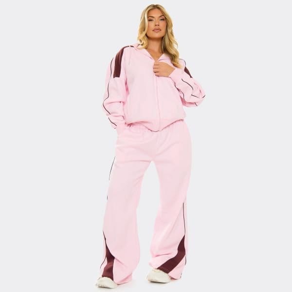 EGO Burgundy Contrast Stripe Straight Leg Joggers In Pink, Women's Size UK 4 - 1