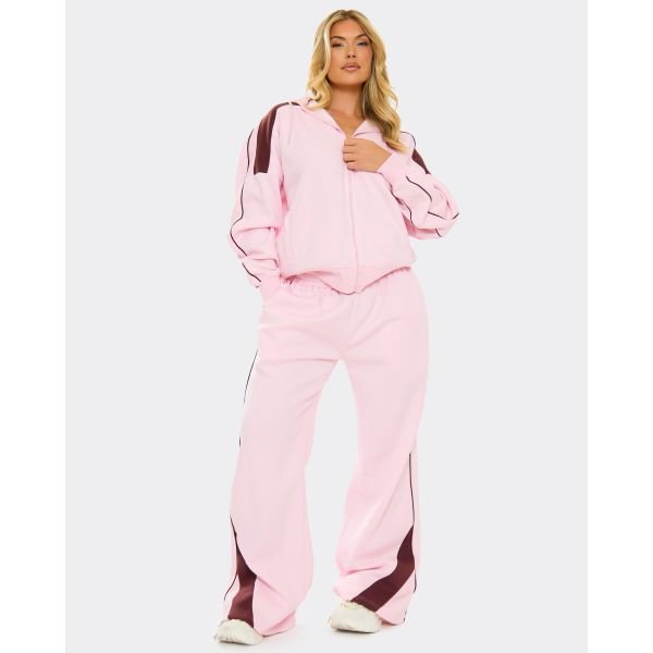 EGO Burgundy Contrast Stripe Straight Leg Joggers In Pink, Women's Size UK 4 - 2
