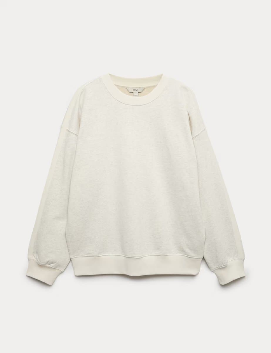 Marks & Spencer M&S Pure Cotton Slogan Side Striped Sweatshirt Grey Mix