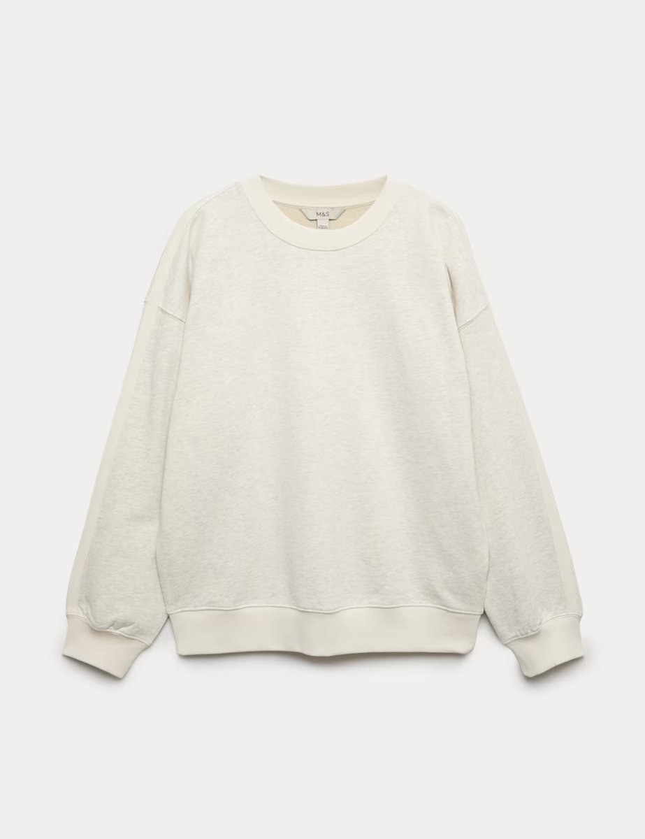 Marks & Spencer M&S Pure Cotton Slogan Side Striped Sweatshirt Grey Mix - 2