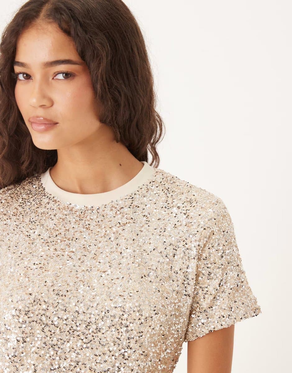 ASOS Never Fully Dressed sequin t-shirt co-ord in silver