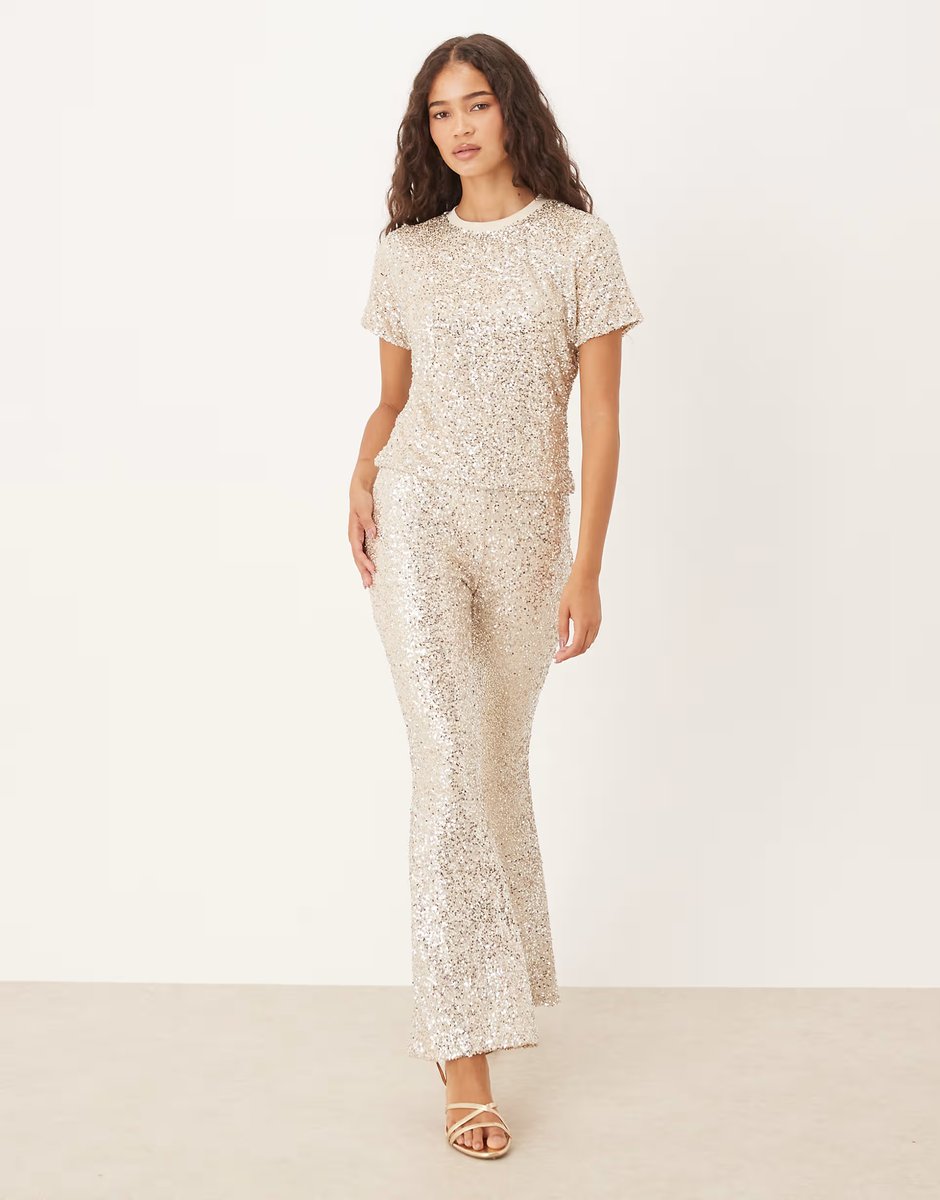 ASOS Never Fully Dressed sequin t-shirt co-ord in silver - 3