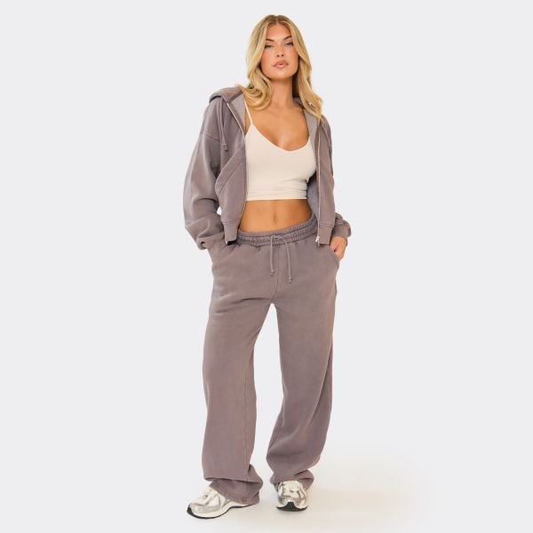 EGO Wide Leg Joggers In Washed Charcoal, Women's Size UK 4 - 2