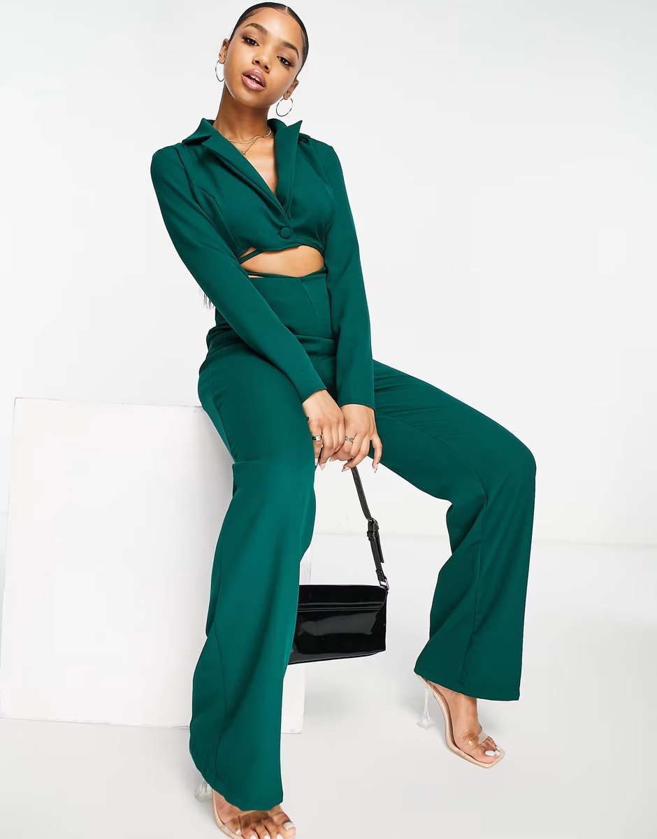 ASOS Trendyol cut out strappy jumpsuit in emerald green - 2