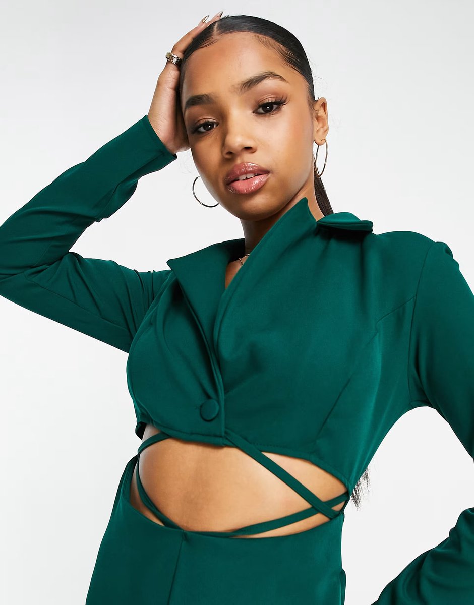 ASOS Trendyol cut out strappy jumpsuit in emerald green - 3