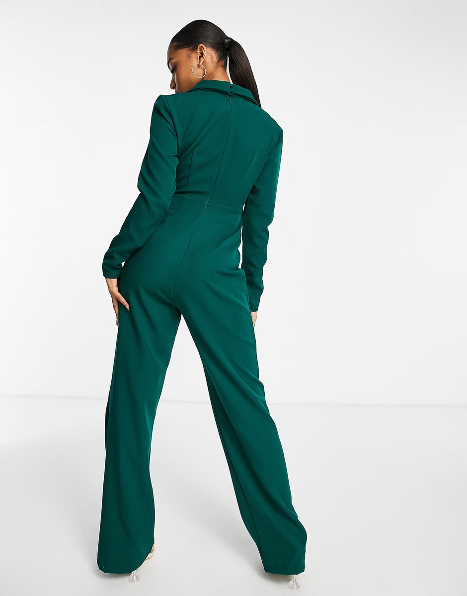 ASOS Trendyol cut out strappy jumpsuit in emerald green - 4