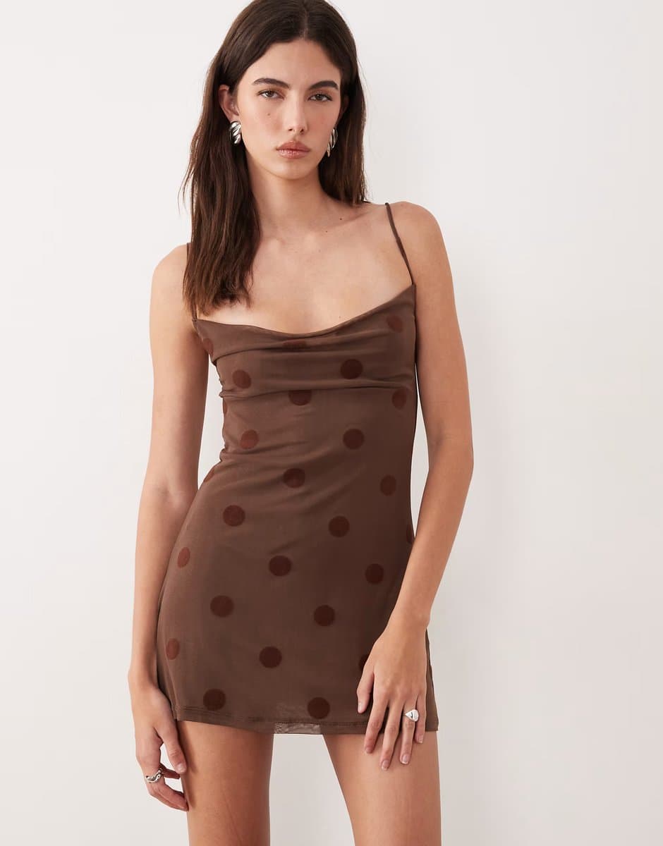 ASOS Motel Pastila Brown Polka Dot Mini Dress