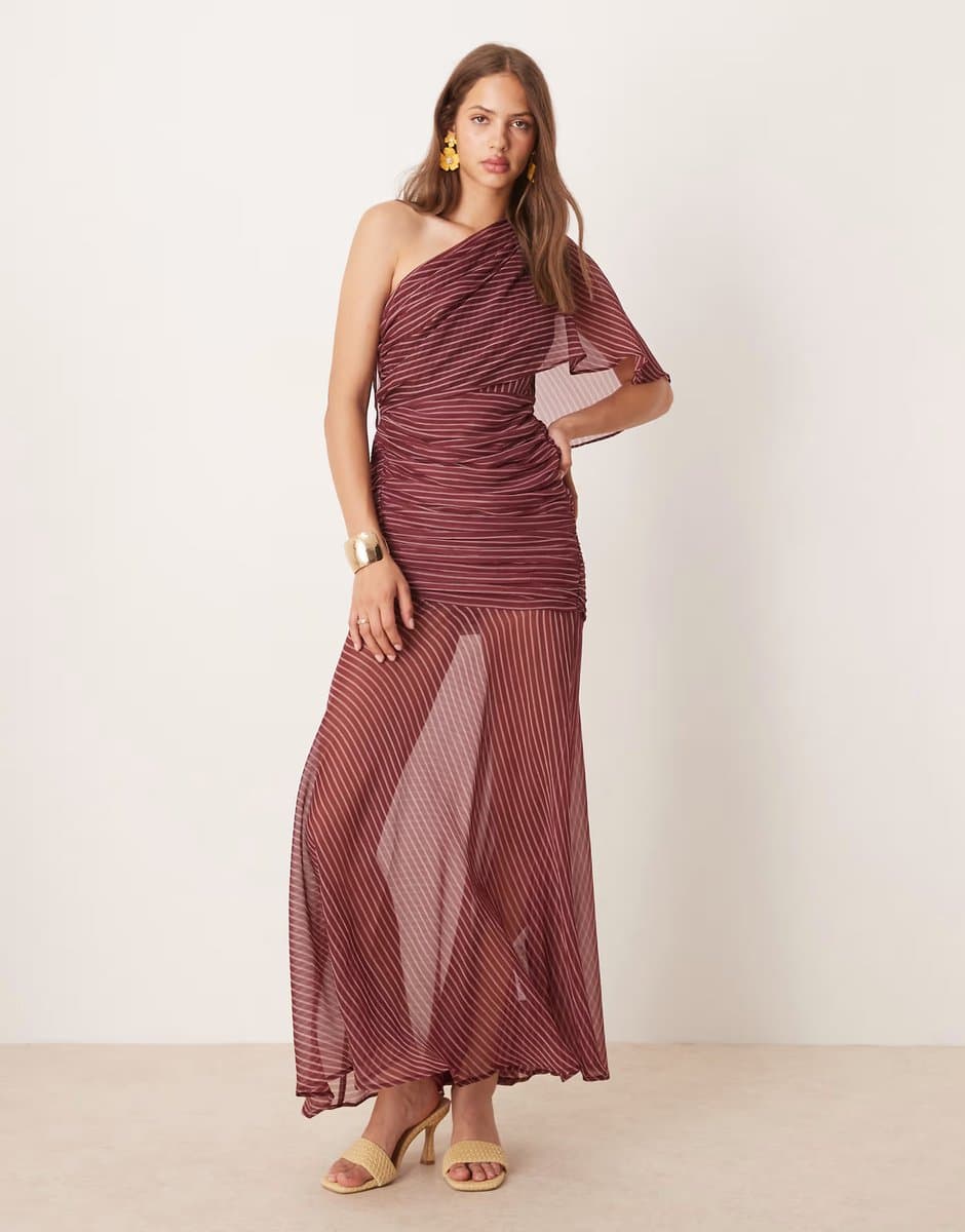ASOS ASOS DESIGN cape one shoulder ruched bodice maxi dress in stripe