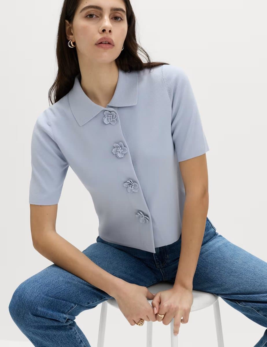 Marks & Spencer M&S Button Detail Slim Fit Cardigan Faded Blue