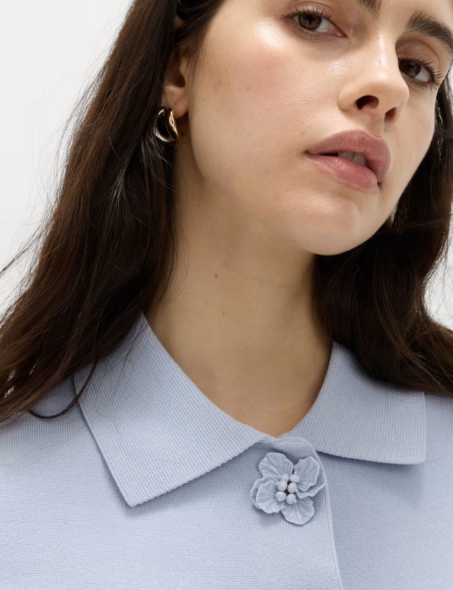 Marks & Spencer M&S Button Detail Slim Fit Cardigan Faded Blue - 2