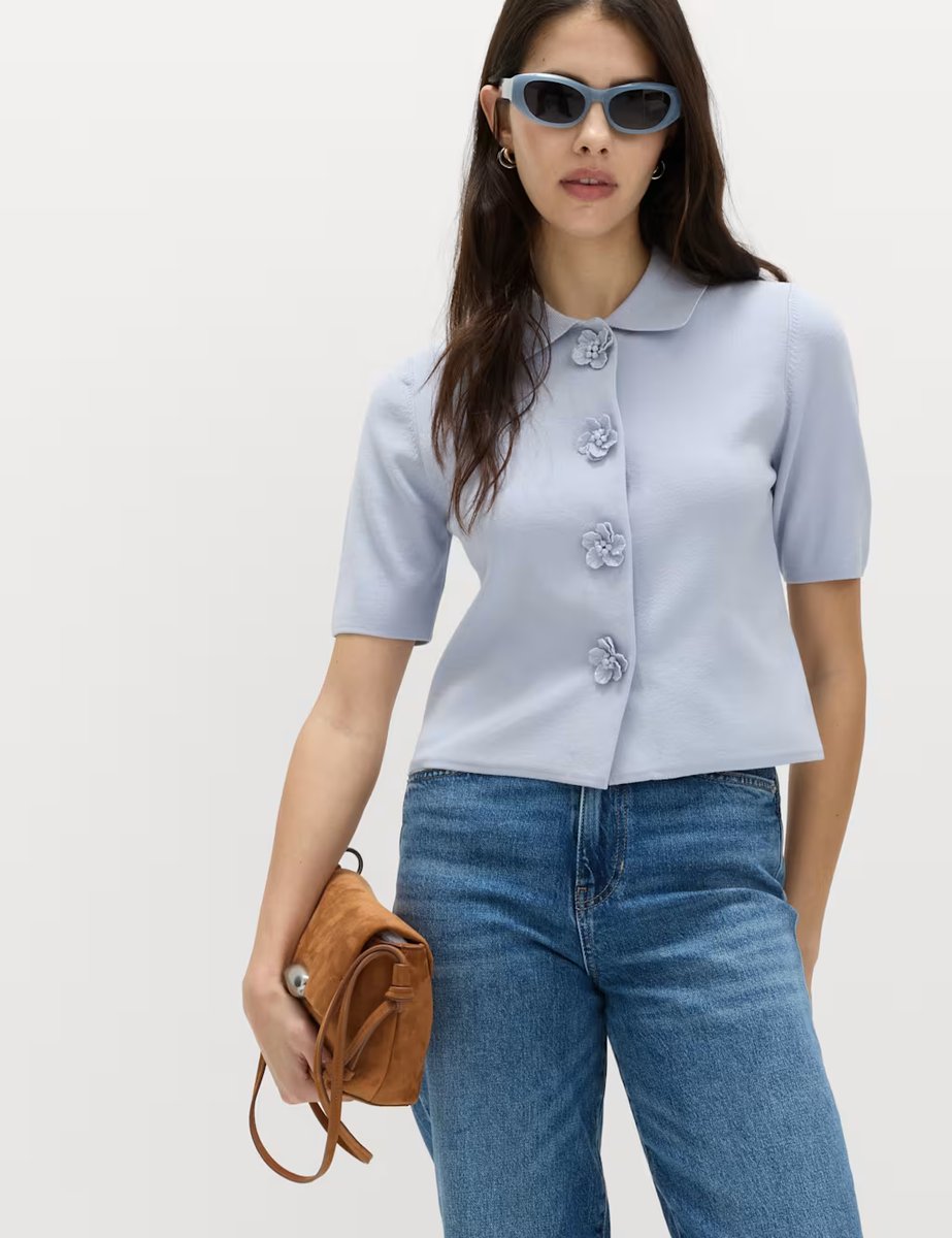 Marks & Spencer M&S Button Detail Slim Fit Cardigan Faded Blue - 3