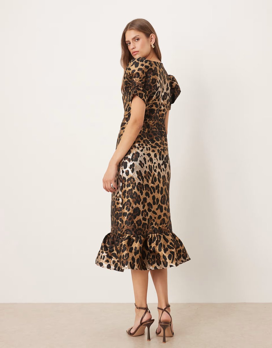 ASOS Sister Jane button front jacquard midi dress in leopard print - 4