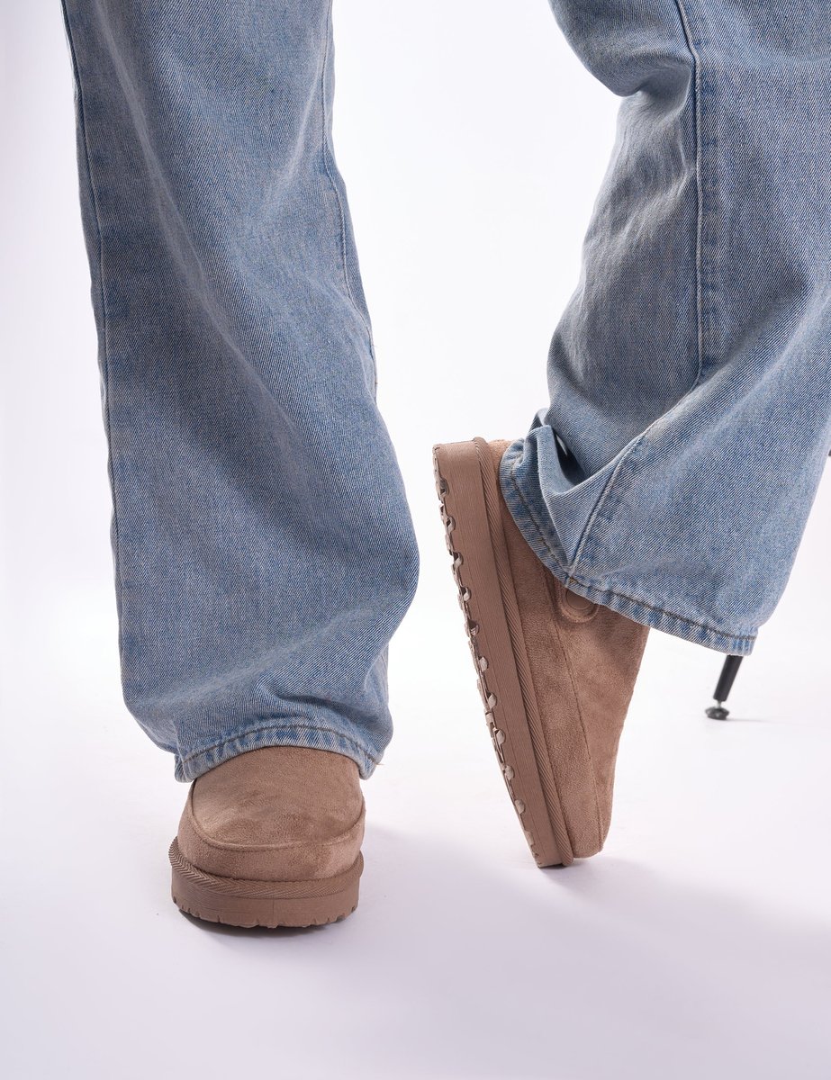 Public Desire Goldie Beige Faux Fur Lined Mules - 2