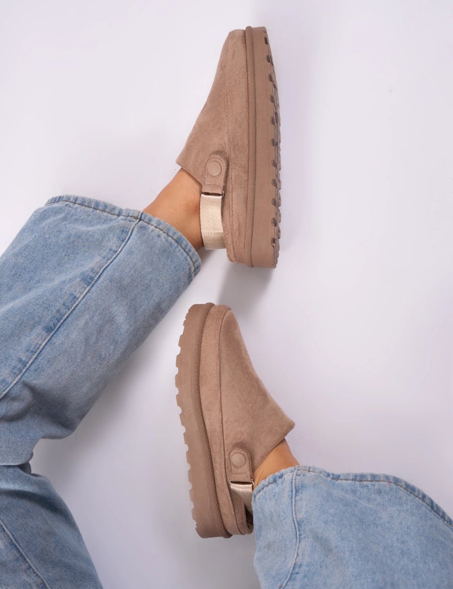 Public Desire Goldie Beige Faux Fur Lined Mules - 3